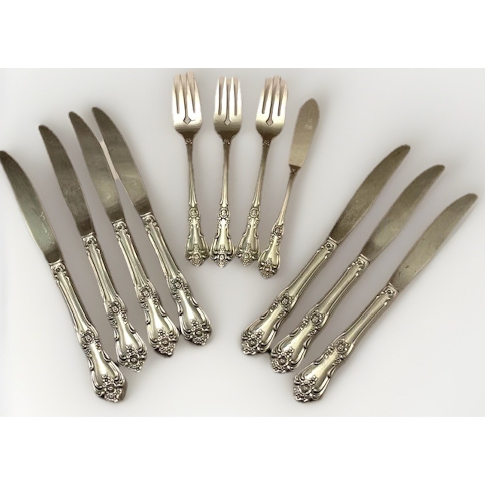 Oneida WM A Rogers Premier Stainless President Rose Flatware Fork Knife LOT VTG